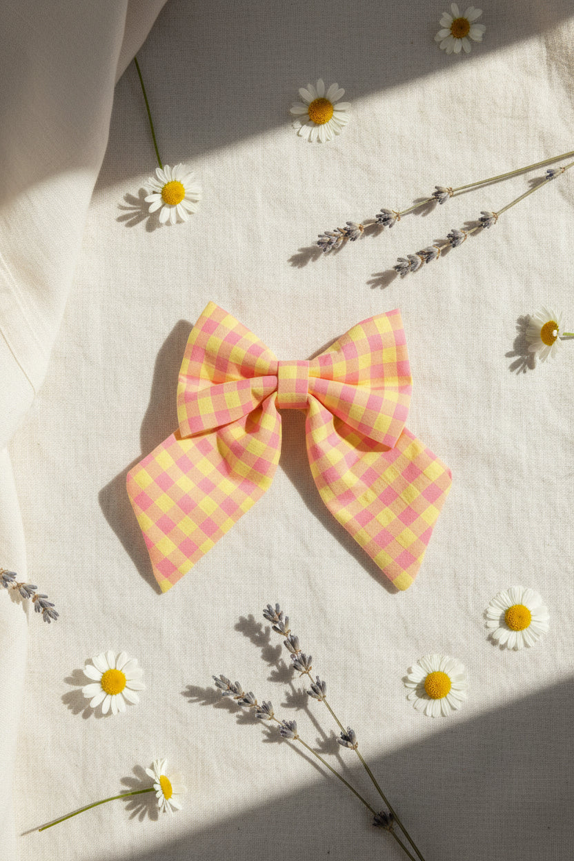 Picnic Pals - Peach Gingham Sailor Bow