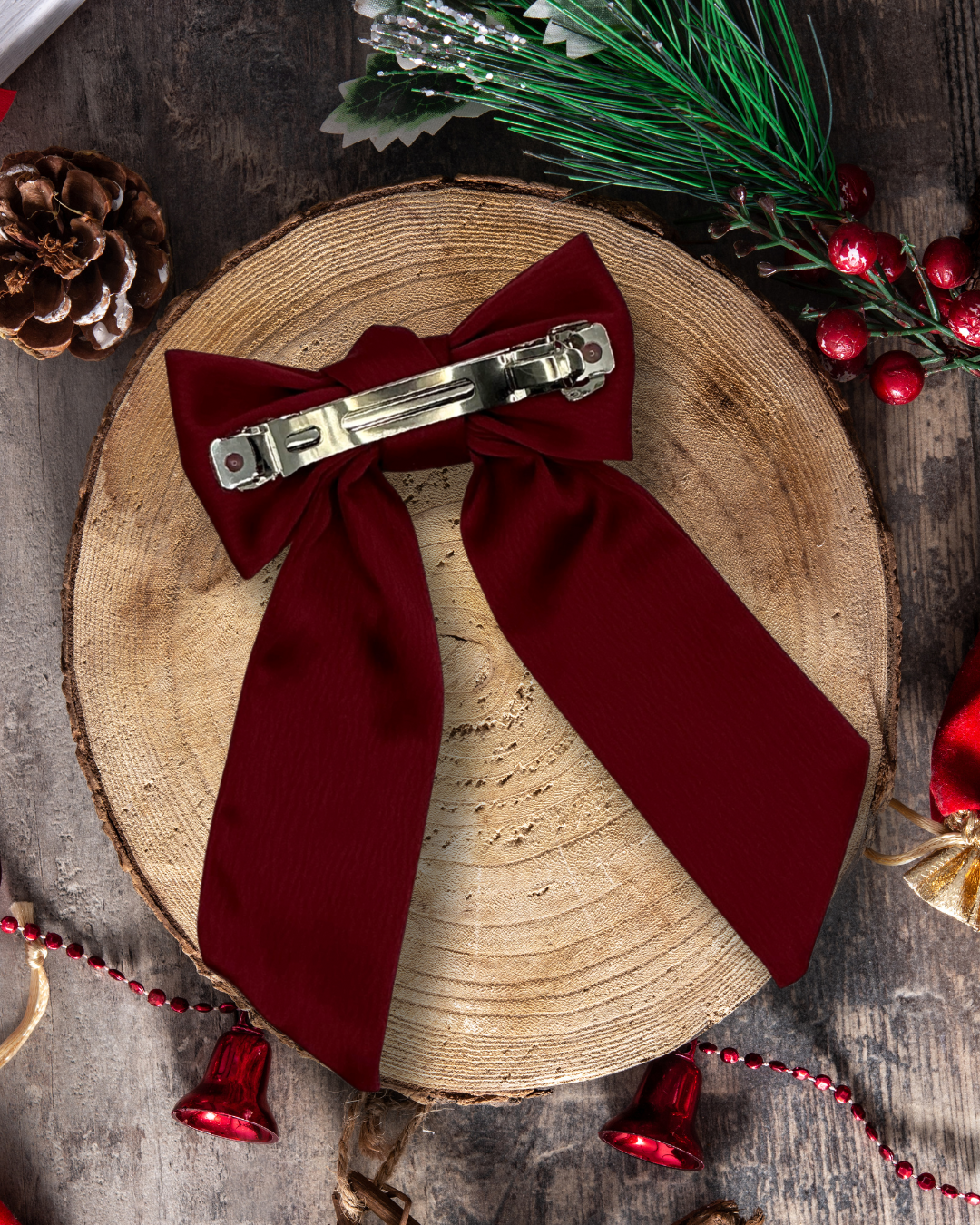 Burgundy Satin Hair Bow