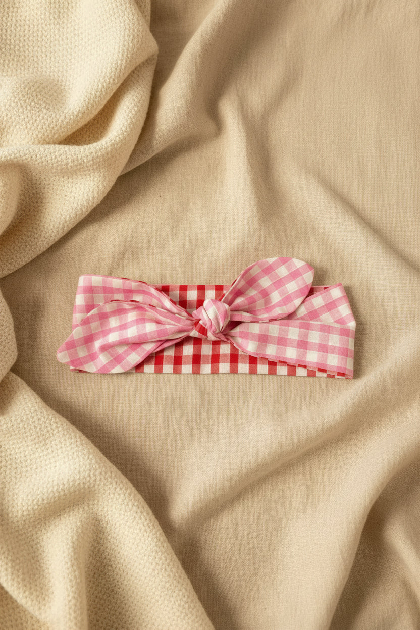 Picnic Pals - Reversible Gingham Dog Neckerchief - Pink & Red