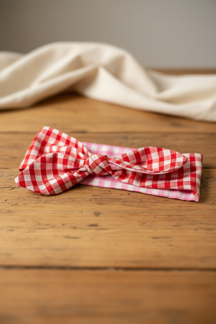 Picnic Pals - Reversible Gingham Dog Neckerchief - Pink & Red