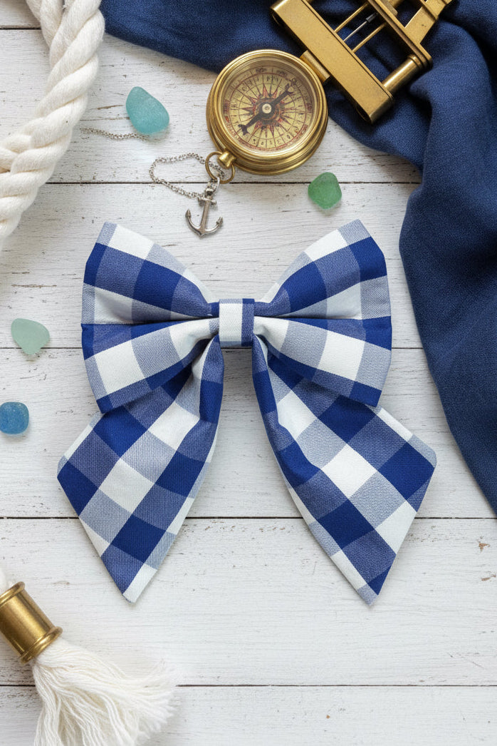 Harbour Gingham Dog Sailor Bow
