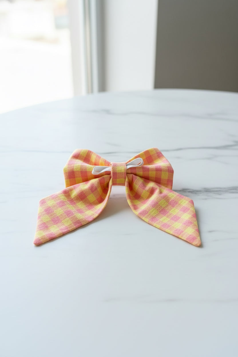 Picnic Pals - Peach Gingham Sailor Bow