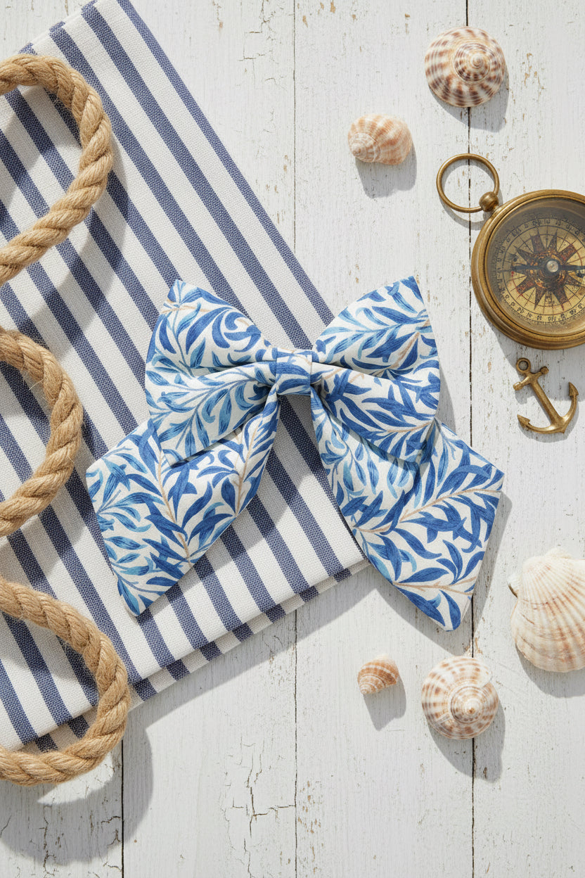 Blue Willow Sailor Bow – Elegant Blue Floral Sailor Bow