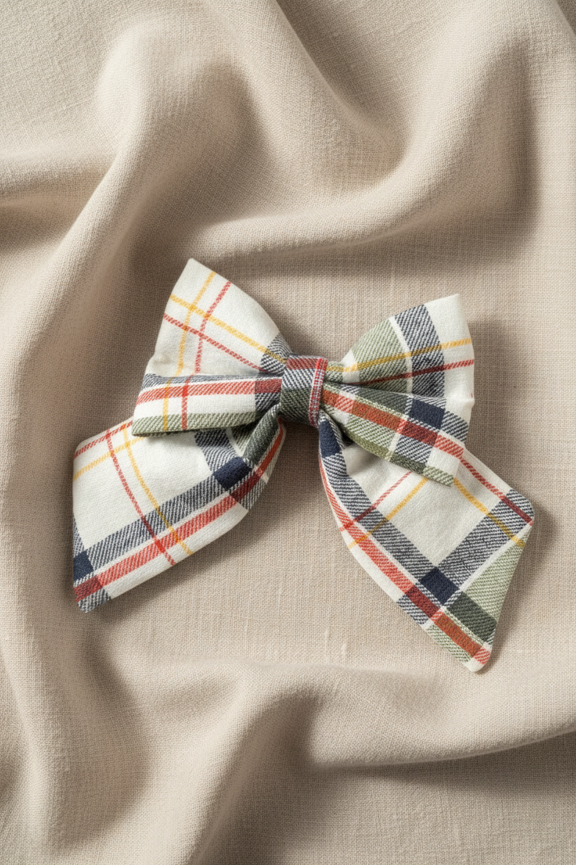 Countryside Club - Cream & Green Plaid Sailor Bow