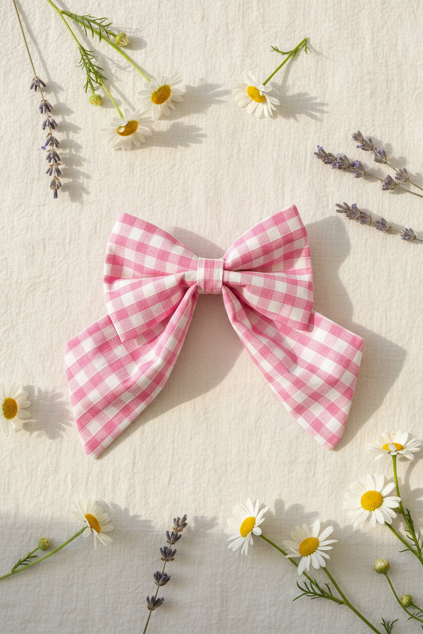 Picnic Pals - Traditional Gingham Sailor Bow Pink