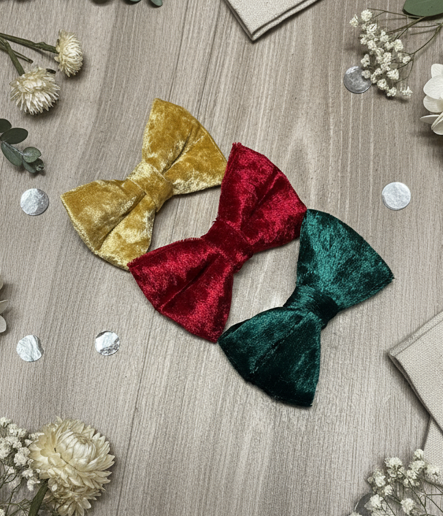 Crushed Velvet Bow Tie – Champagne Gold