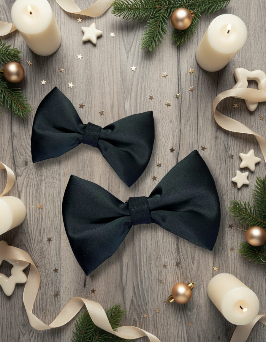 Stretch Satin Luxe Bow Tie - Black