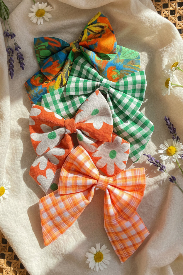 Orange Gingham Dog Sailor Bow