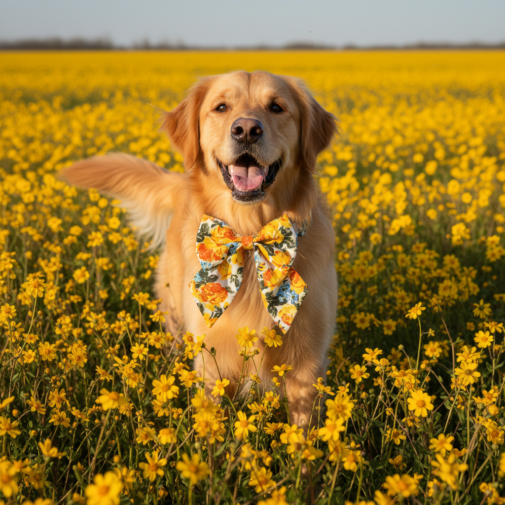 Fur-tastic Florals Yellow Sailor Bow