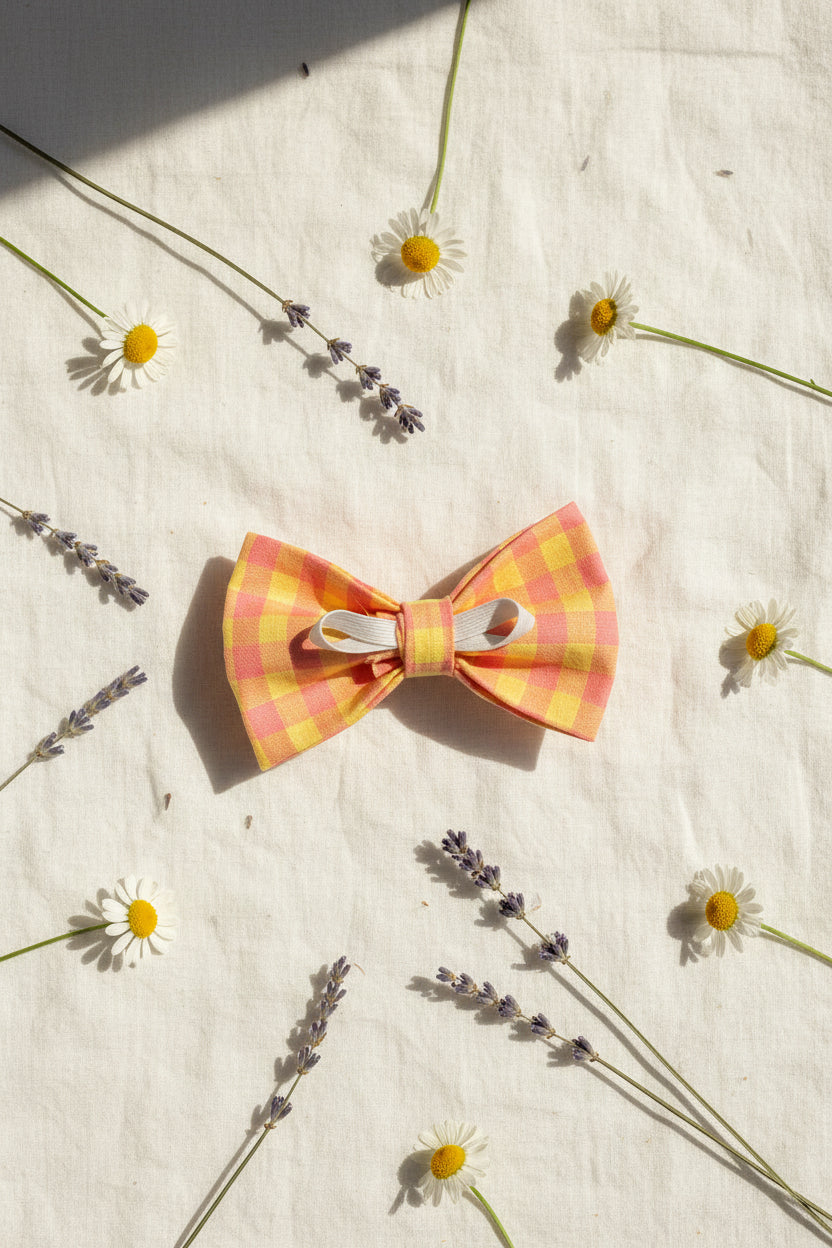 Picnic Pals - Peach Gingham Bow Tie