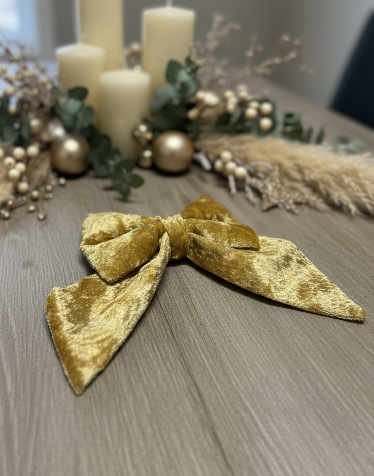 Crushed Velvet Sailor Bow – Champagne Gold