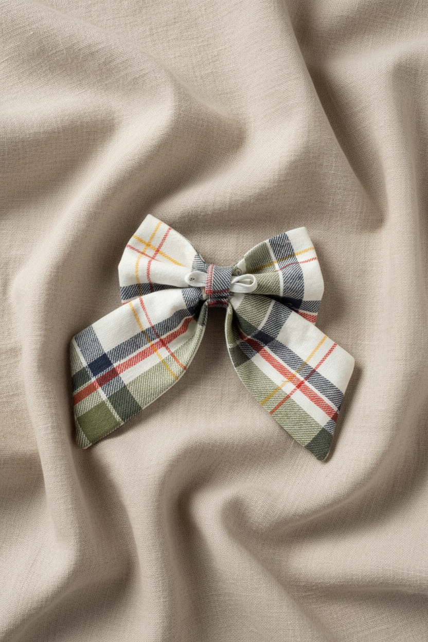 Countryside Club - Cream & Green Plaid Sailor Bow