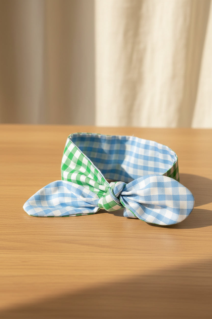 Our Bestselling Picnic Pals - Reversible Gingham Dog Neckerchief - Green & Blue