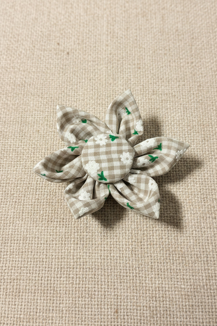 Floral Gingham Print Collar Flower