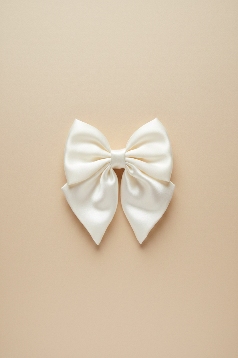 Little Satin Rambler Bow - Ivory