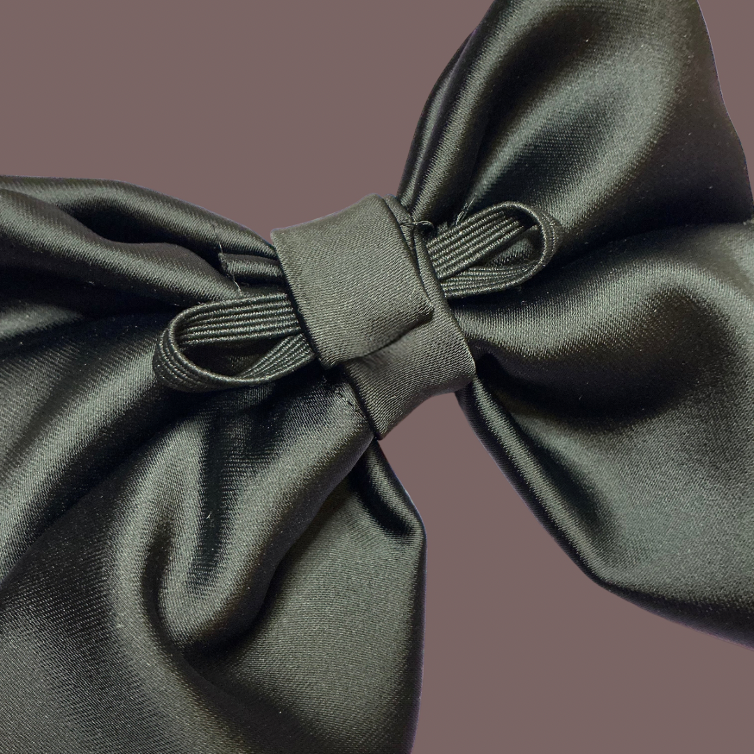 Stretch Satin Luxe Sailor Bow - Black