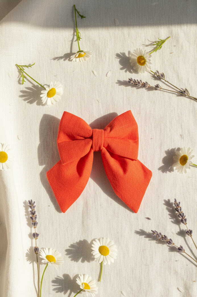 Linen Dog Sailor Bow - Orange Pop