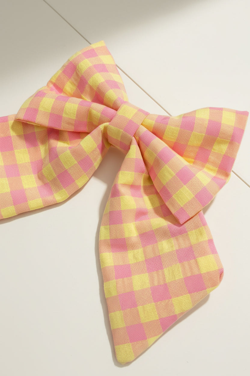 Picnic Pals - Peach Gingham Sailor Bow