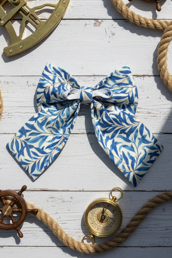 Blue Willow Sailor Bow – Elegant Blue Floral Sailor Bow