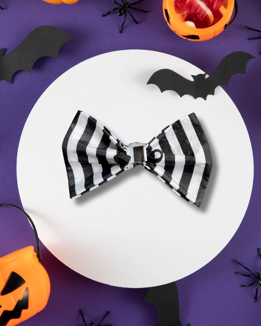 Black & White Striped Oversized Skull Patch Bow