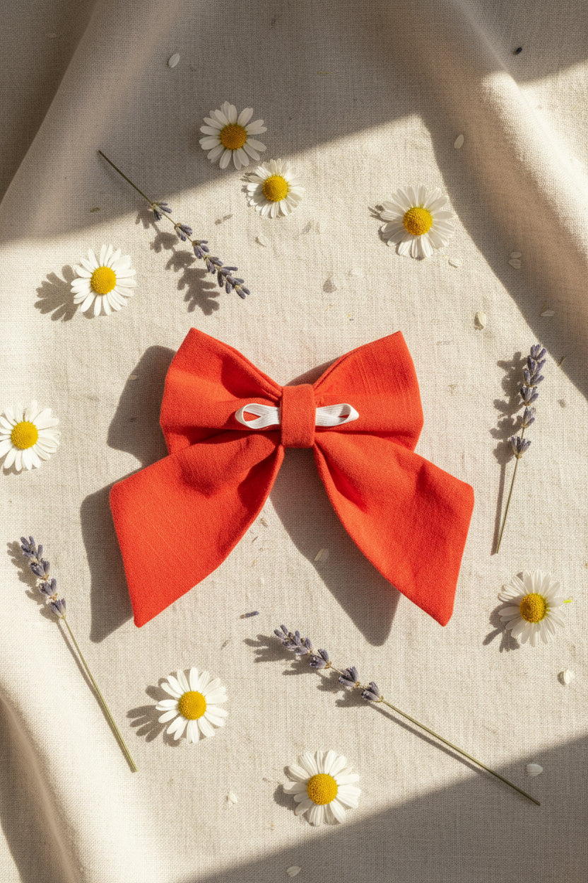 Linen Dog Sailor Bow - Orange Pop