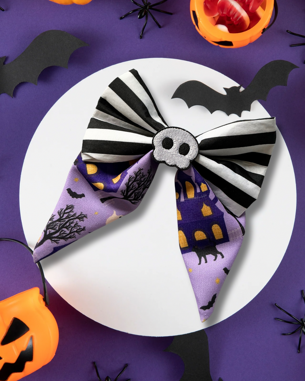 Purple Haunted House Fang Tail Sailor Bow