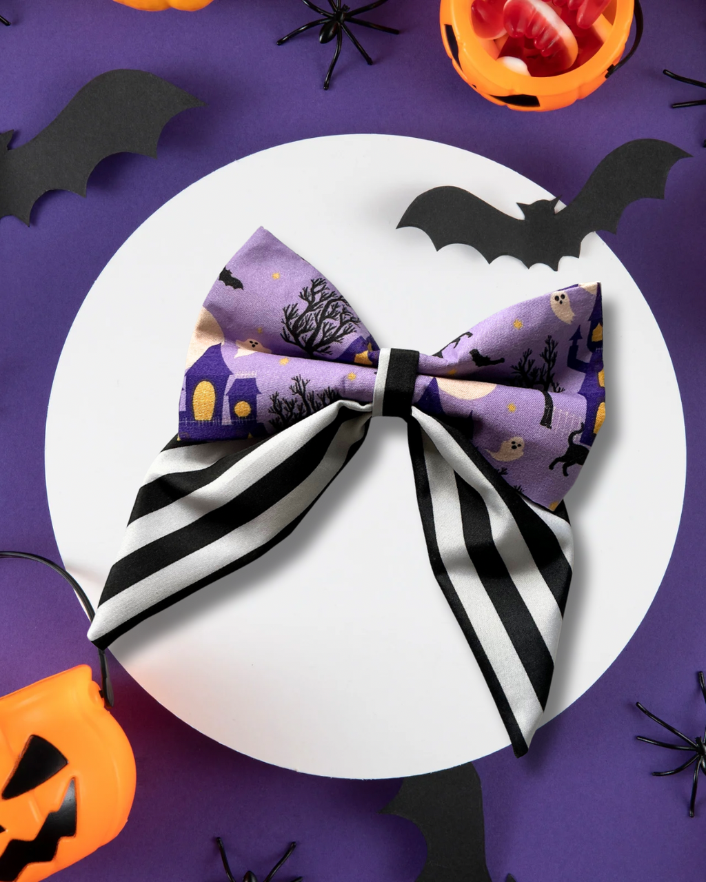 Purple Haunted House Fang Tail Sailor Bow