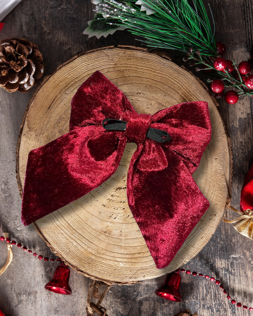 Crushed Velvet Sailor Bow – Burgundy
