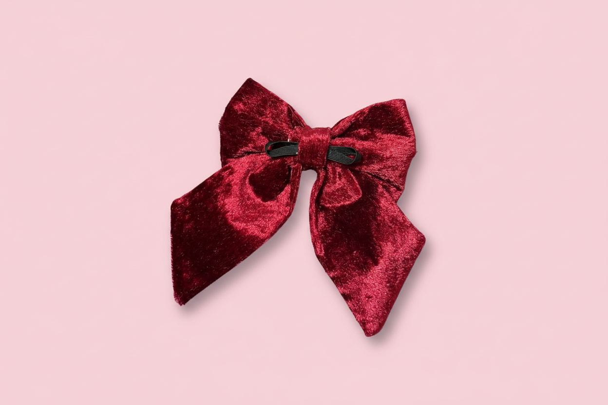 Crushed Velvet Sailor Bow – Burgundy