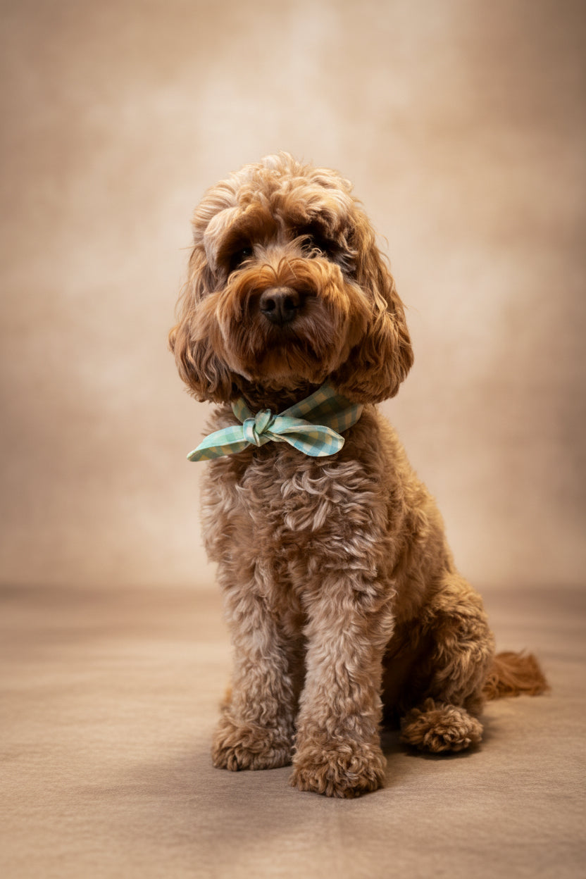 Picnic Pals - Pastel Reversible Gingham Dog Neckerchief Sage & Bluebell