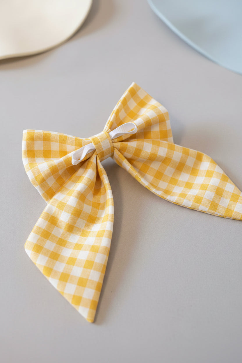 Picnic Pals - Traditional Gingham Sailor Bow Yellow