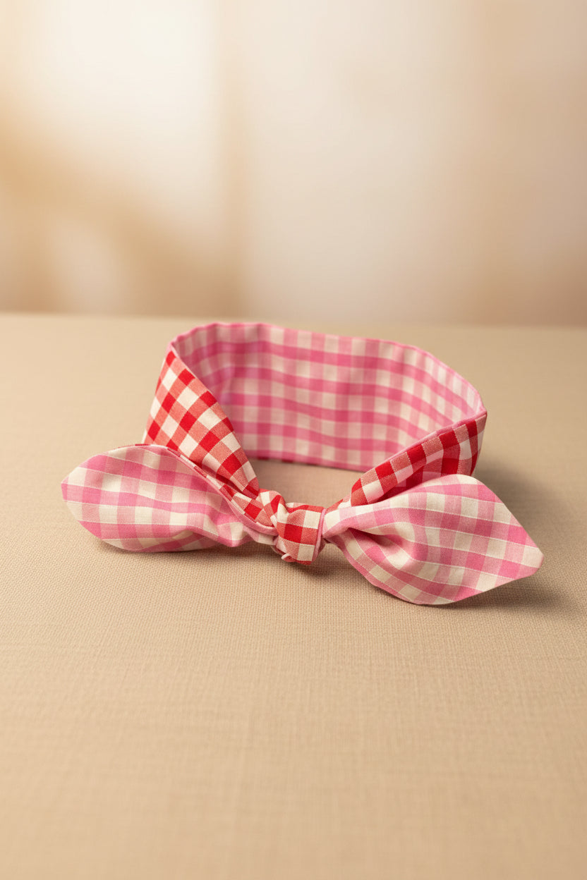 Picnic Pals - Reversible Gingham Dog Neckerchief - Pink & Red