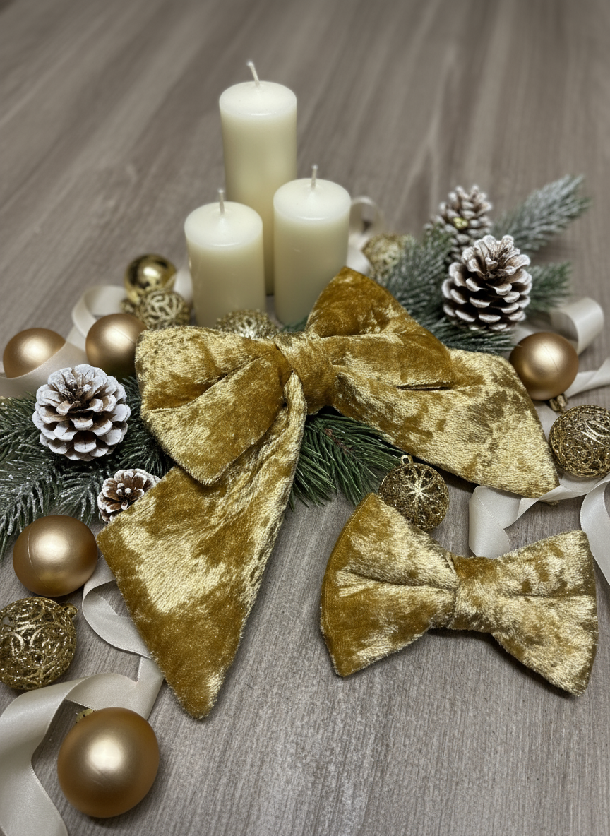 Crushed Velvet Bow Tie – Champagne Gold