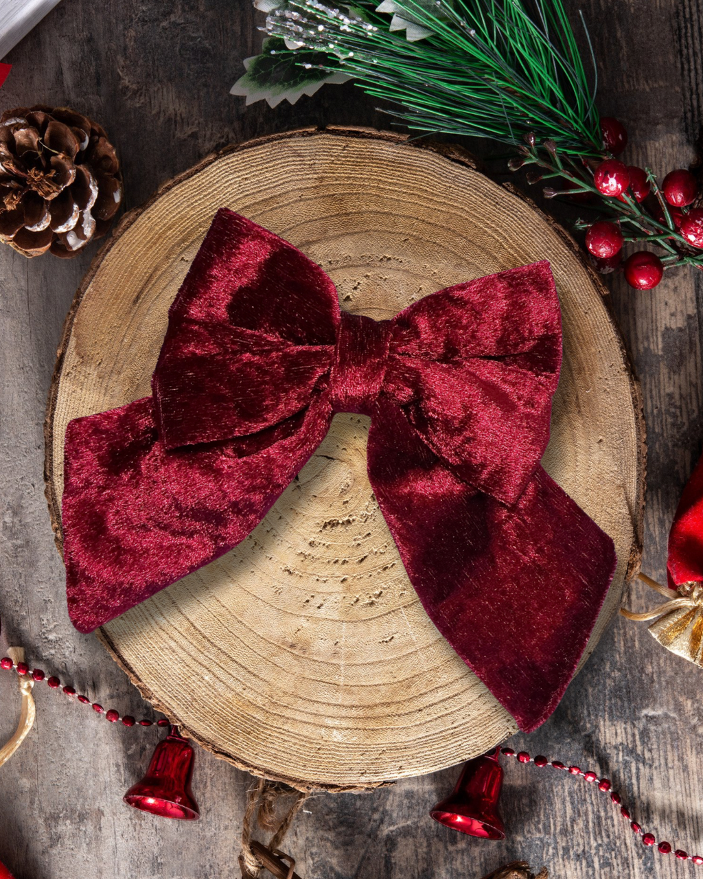 Crushed Velvet Sailor Bow – Burgundy