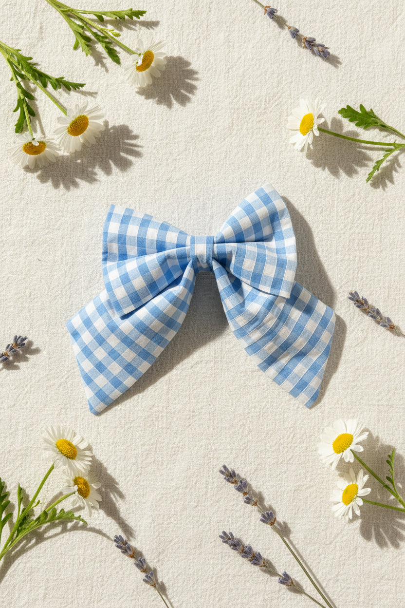 Picnic Pals - Traditional Gingham Sailor Bow Blue