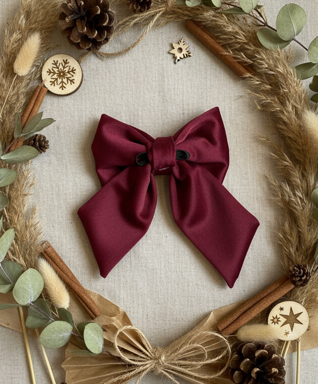 Soft Velvet Sailor Bow – Burgundy
