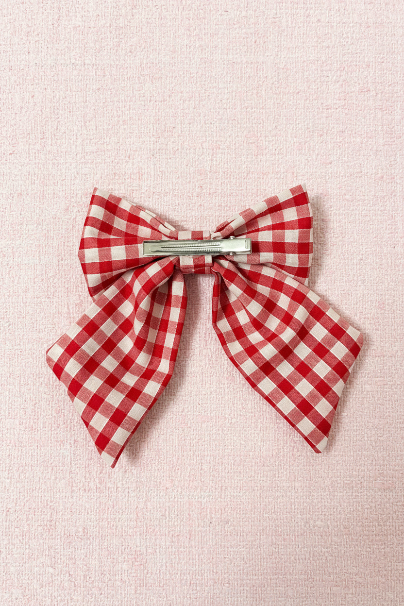 Red Gingham Matching Hair Bow
