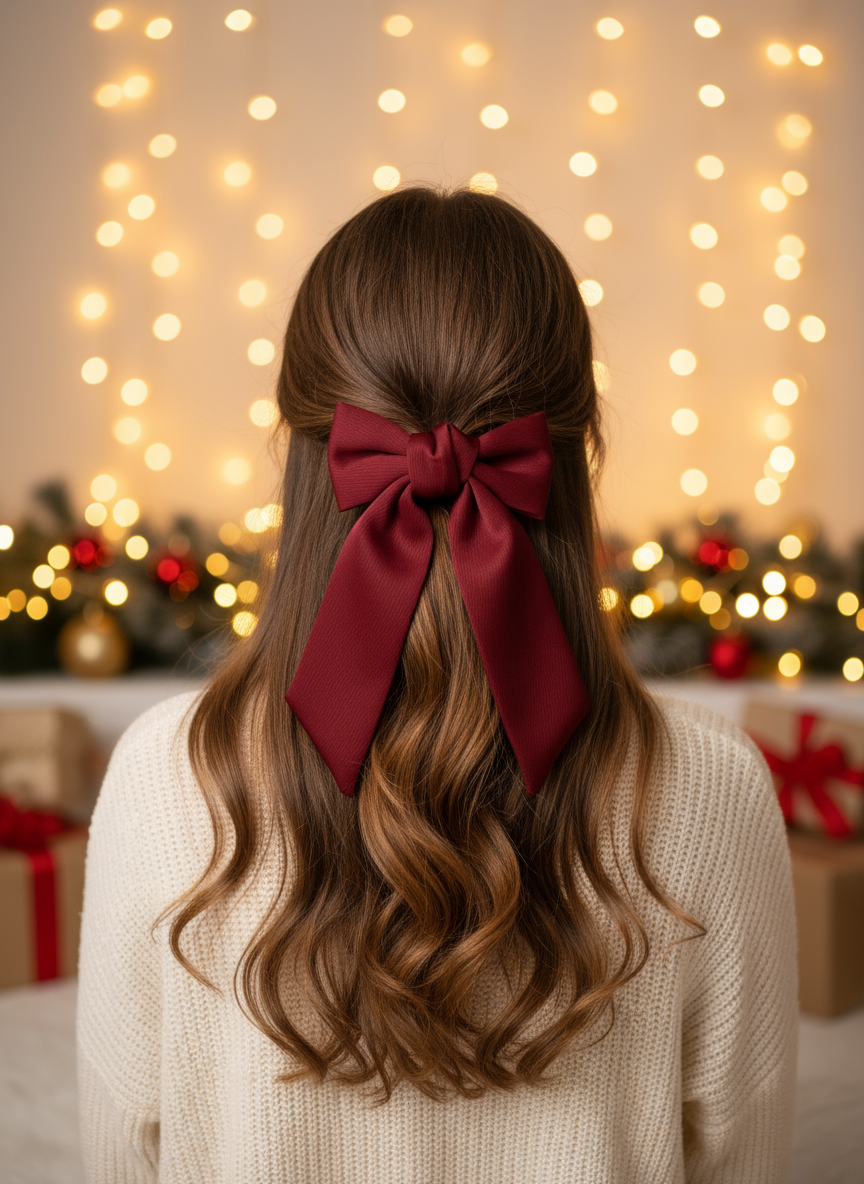 Burgundy Satin Hair Bow