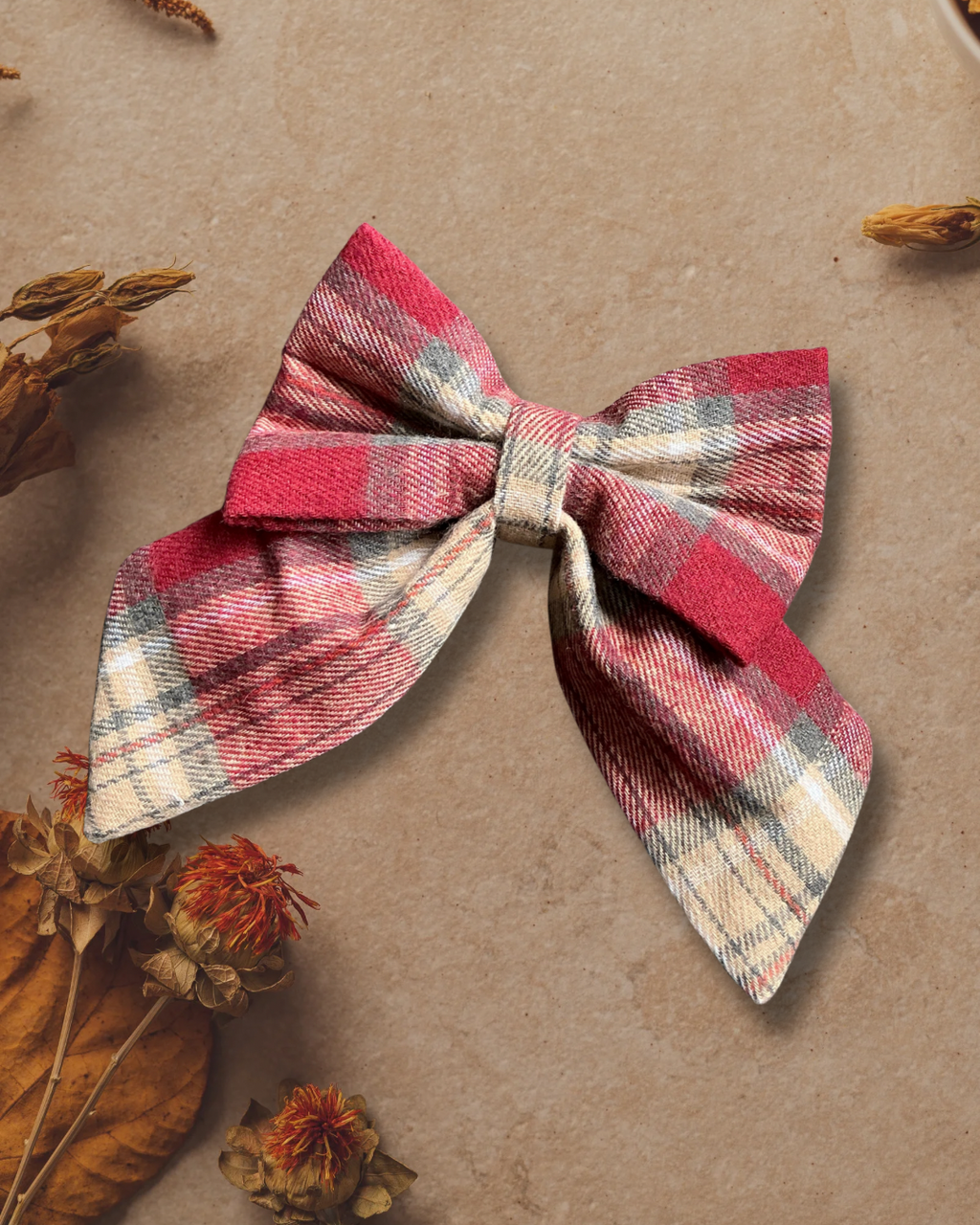 Heritage Hound Sailor Bow - Burgundy Plaid