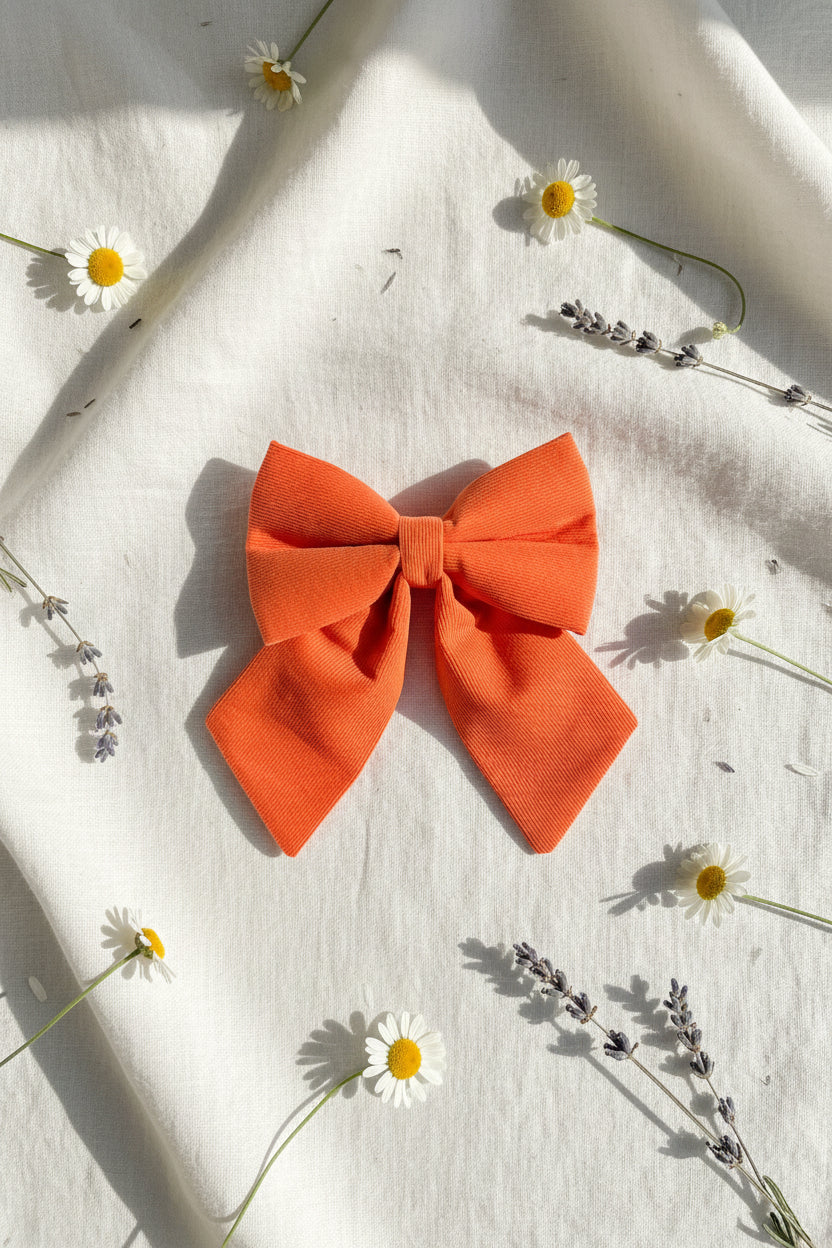 Everyday Corduroy Sailor Bow - Tangerine Pop