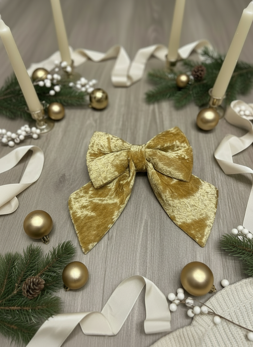 Crushed Velvet Sailor Bow – Champagne Gold
