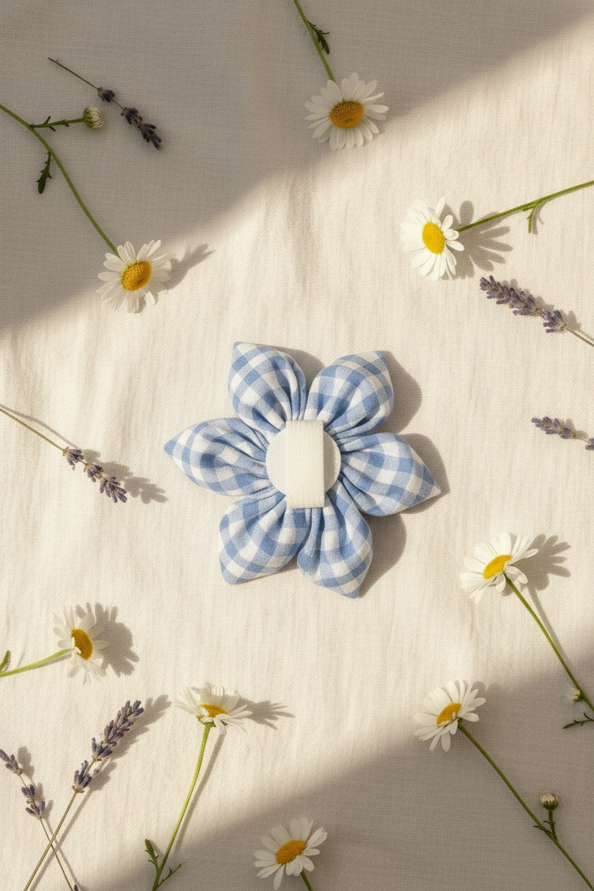 Picnic Pals - Blue Gingham Collar Flower