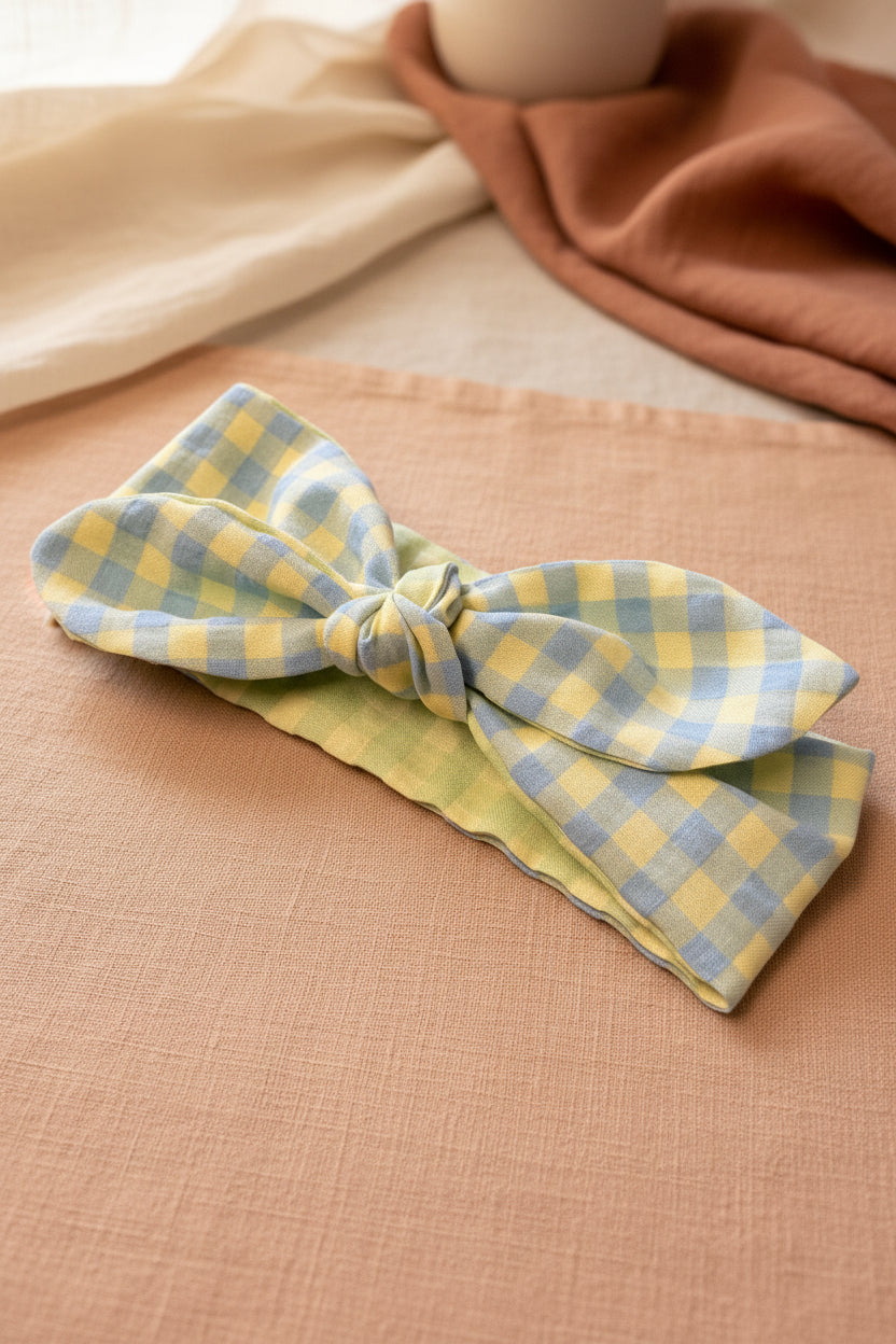 Picnic Pals - Pastel Reversible Gingham Dog Neckerchief Sage & Bluebell