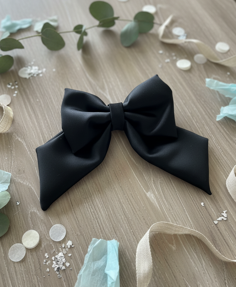 Stretch Satin Luxe Sailor Bow - Black