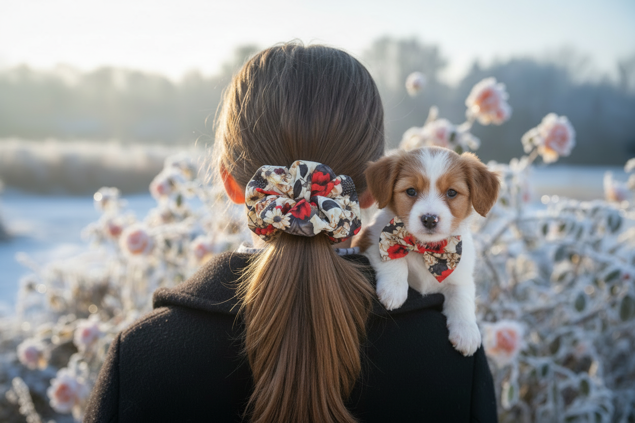 Vintage Winter Florals Matching Hair Scrunchie