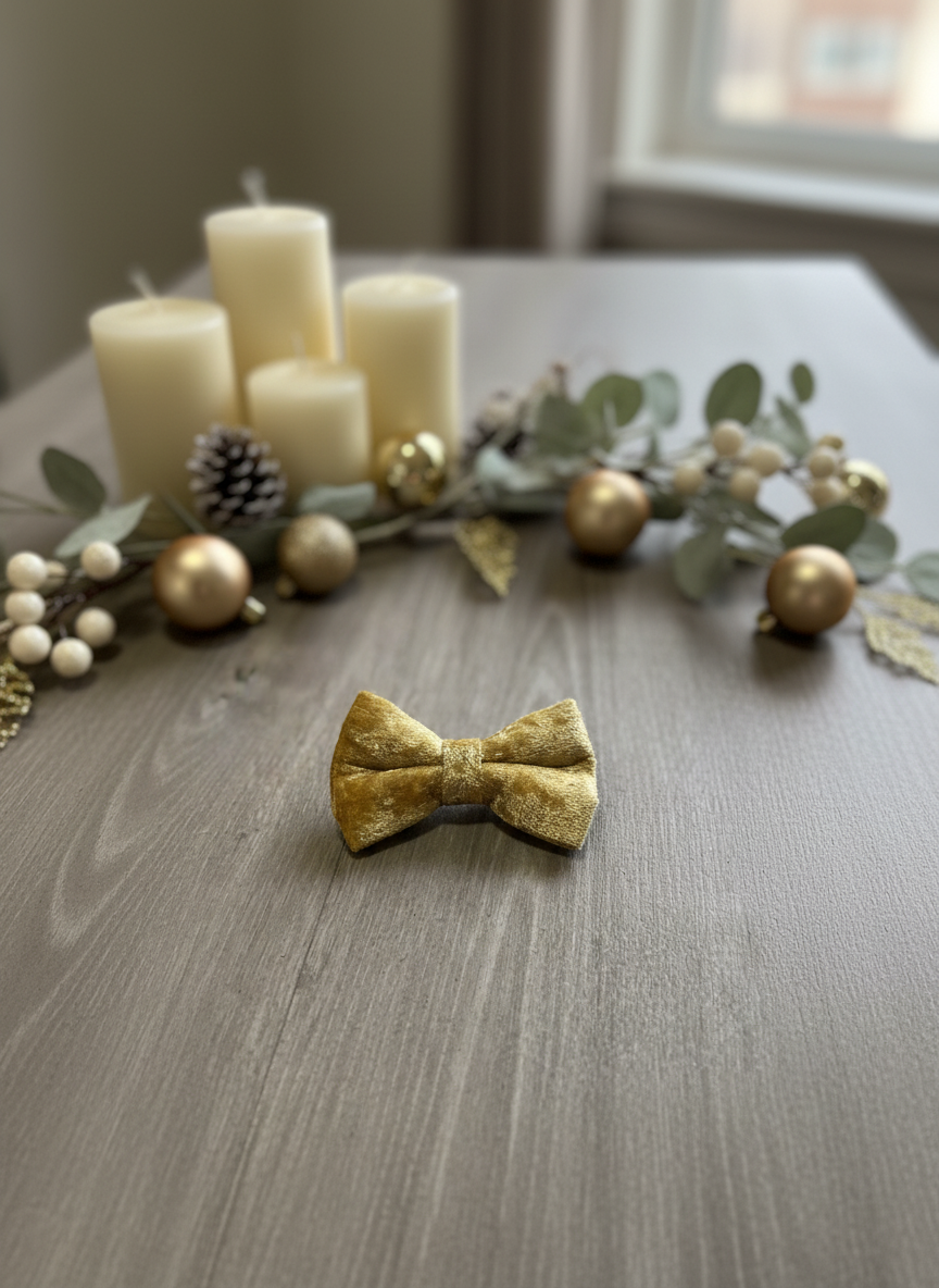Crushed Velvet Bow Tie – Champagne Gold