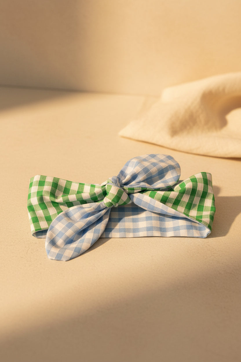 Our Bestselling Picnic Pals - Reversible Gingham Dog Neckerchief - Green & Blue