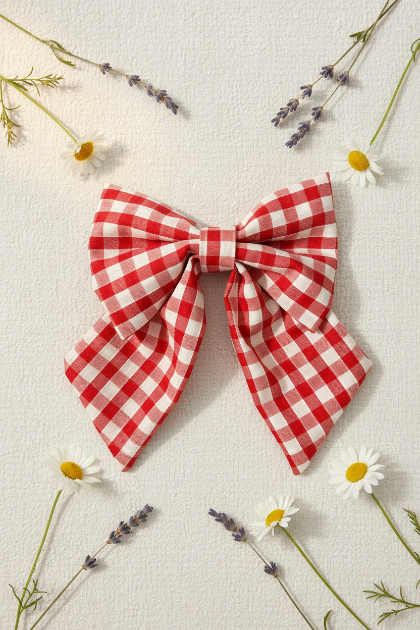 Picnic Pals - Traditional Gingham Sailor Bow Red