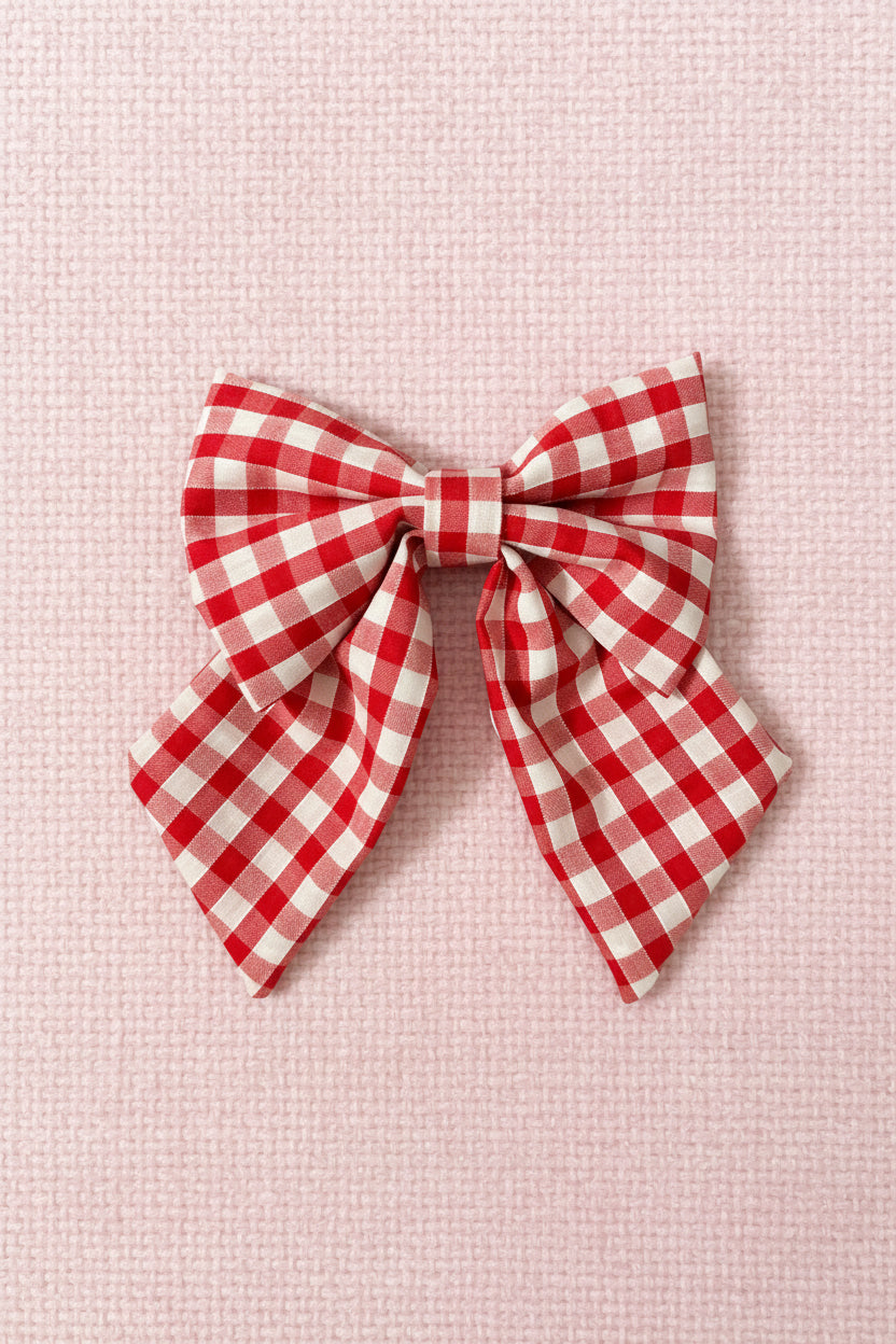 Red Gingham Matching Hair Bow