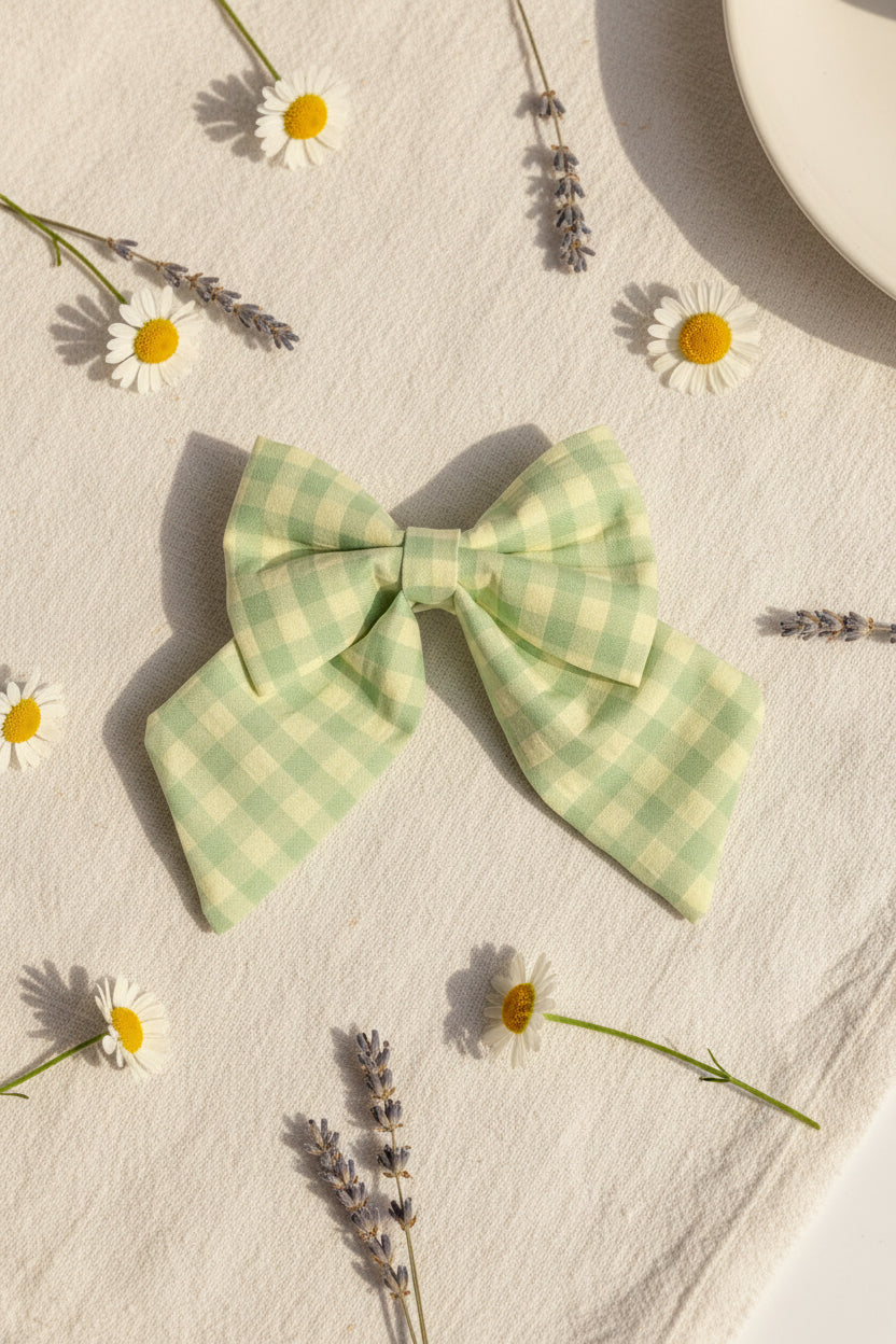 Picnic Pals - Sage Gingham Sailor Bow